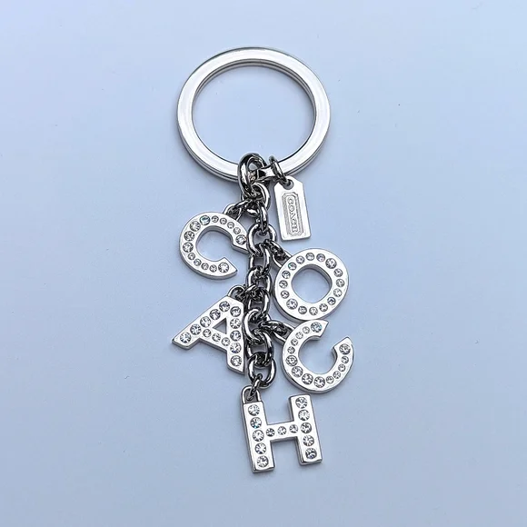 Coach Logo Alphabet Letter Bag Charm Silver Pave Crystal Keychain Pristine - Picture 6 of 6